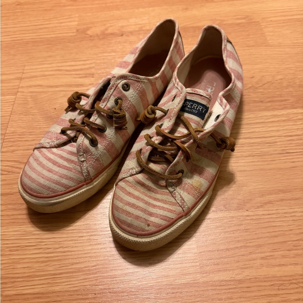Sperry Pink and White Striped Sneakers